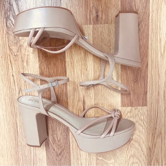 SCHUTZ Kelsie Nude Platform Strappy Sandal Block Heel Tan Beige Size‎ 10.5 New - Picture 9 of 12